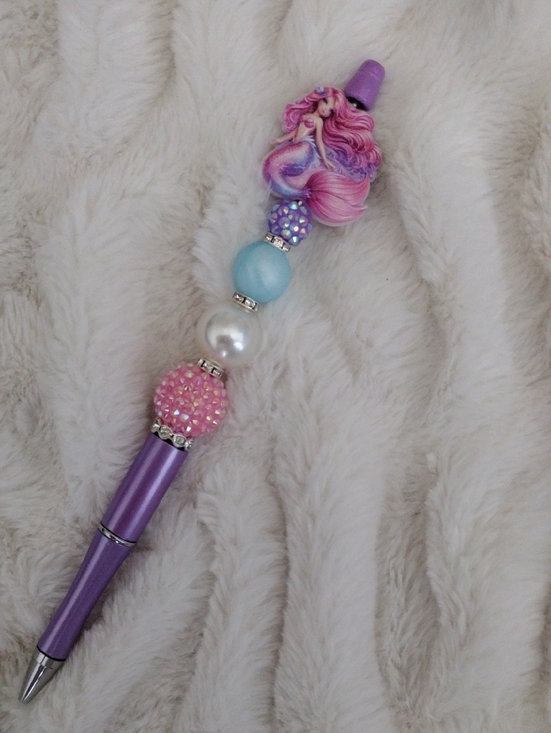 Handcrafted Other - Purple Mermaid Bead Pen - Cute Pink & Blue Accents